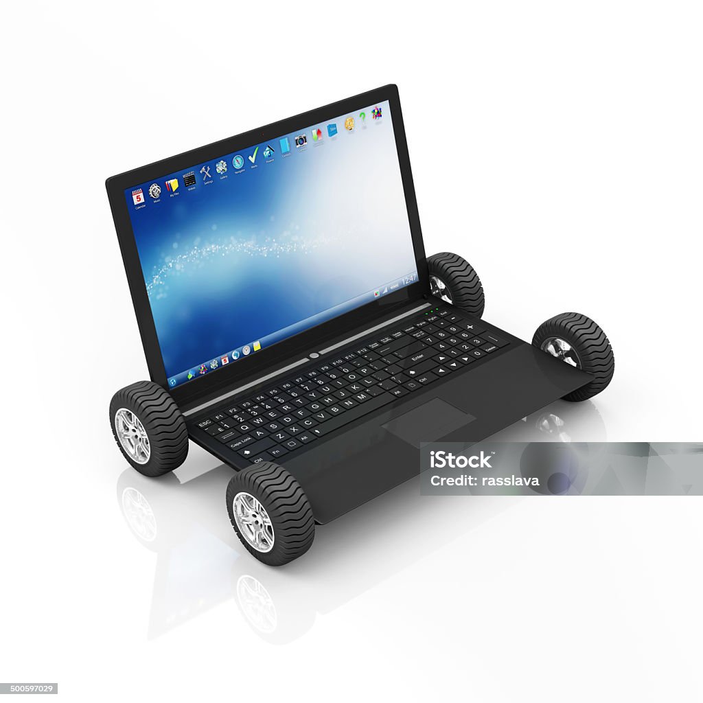 Laptop Rims Modern Laptop On Wheels Isolated On White Background Stock Photo ...