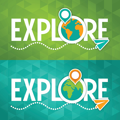 Explore travel map location text concept. EPS 10 file. Transparency effects used on highlight elements.