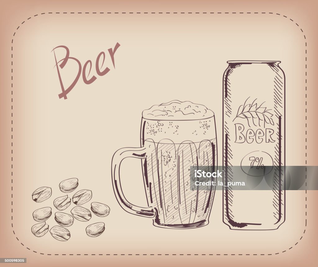 pint of beer and snack vector sketch of a pint of beer, made by hand Alcohol - Drink stock vector