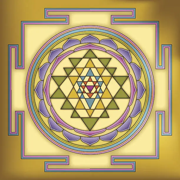 Vector illustration of Golden Sri Yantra Mandala