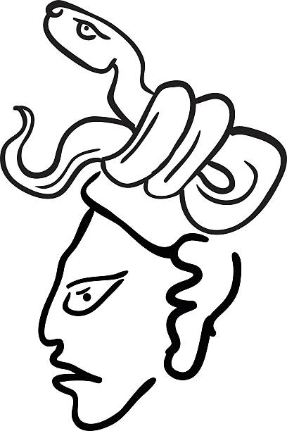 Face in style of Maya Indians, vector illustration on white background