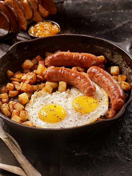istock Breakfast with Sunny side up eggs and Sausage 500600506