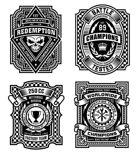 ilustraciones, imágenes clip art, dibujos animados e iconos de stock de ornamentado blanco y negro conjunto de emblema de diseño gráfico - frame ornate old fashioned shield