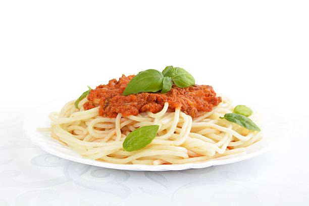 istock Spaghetti ragu bolognese sauce on white,close up 500602126