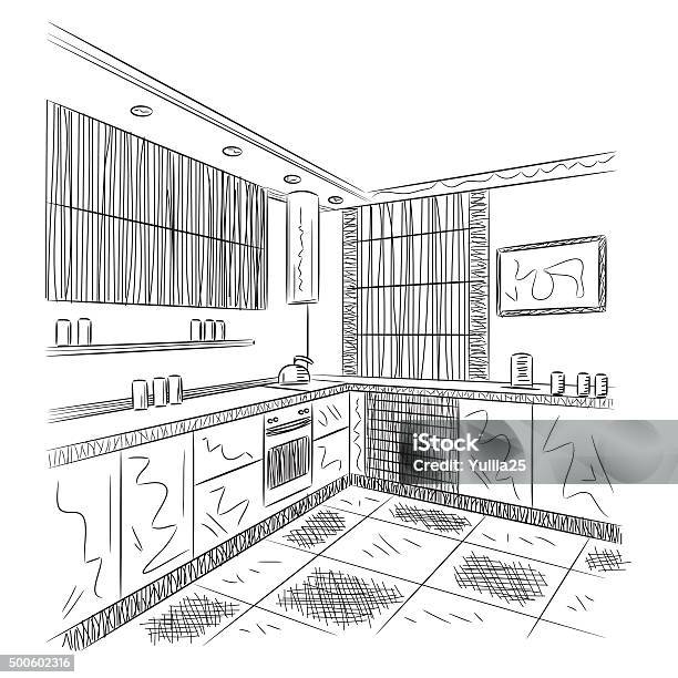 Kitchen Interior Drawing Stock Illustration - Download Image Now - 2015 ...