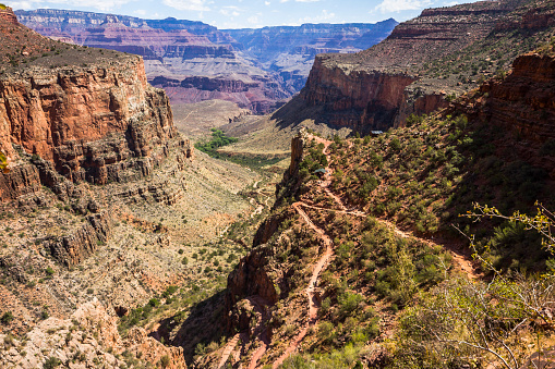 View on the bright Angel Trail landscape inside Grand Canyon
