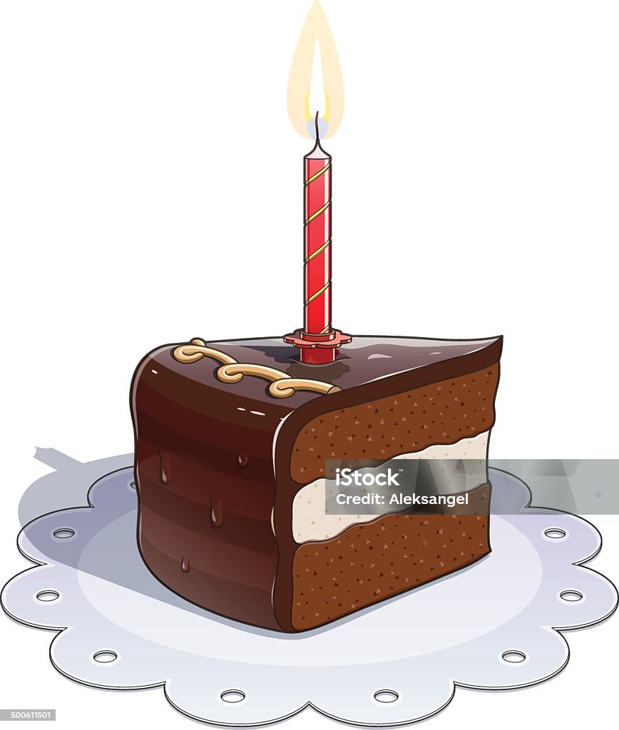 Pedaço de bolo de chocolate com velas - Vetor de Aniversário royalty-free