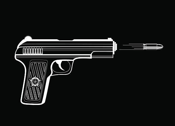 ilustrações, clipart, desenhos animados e ícones de disparo de arma - gun handgun silhouette outline