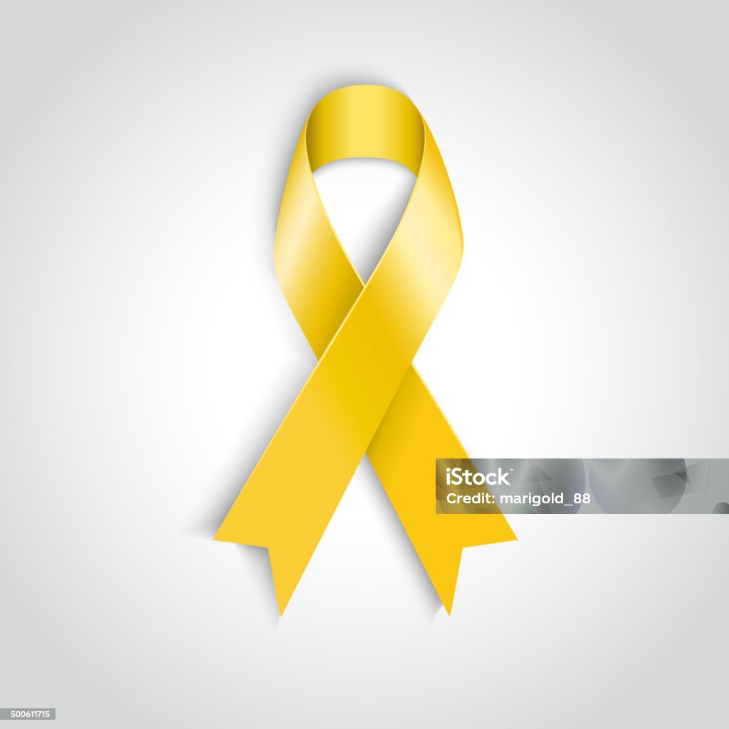 Vector Yellow awareness ribbon on white background. Bone cancer support Vector Yellow awareness ribbon on white background. Bone cancer and troops support symbol Yellow stock vector