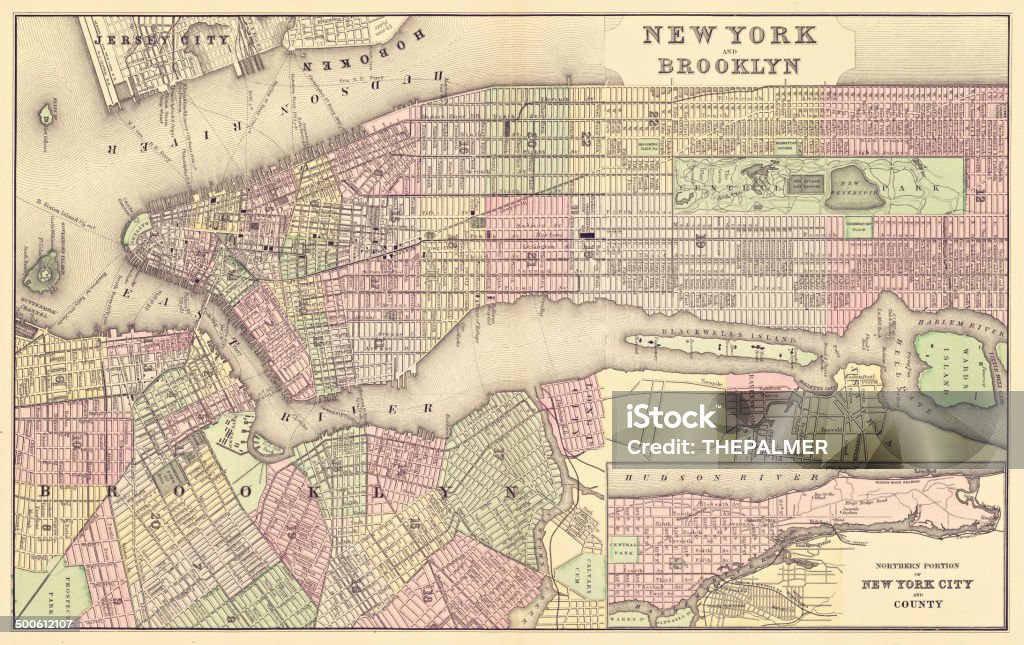 map of new york city 1886 very old map showing new york city and Brooklyn 1886 Map stock illustration