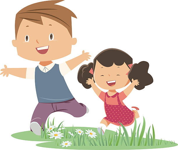 ilustraciones, imágenes clip art, dibujos animados e iconos de stock de hermano y hermana - family cartoon child little girls