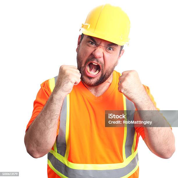 Angry Construction Worker Stock Photo - Download Image Now - Shouting, Construction Worker, Screaming
