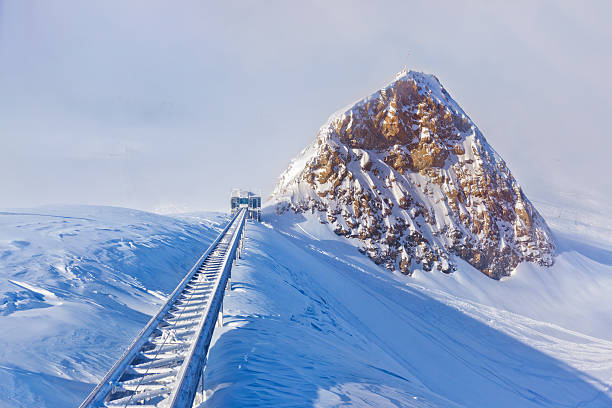 Winter landscape on the Gaislachkogel with arriving cable car. Sölden ski resort, Ötztal, Austria