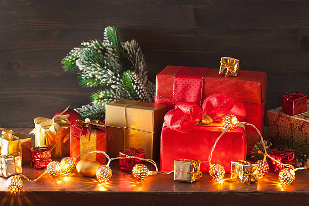 istock red and golden christmas gift box and decoration 500614576