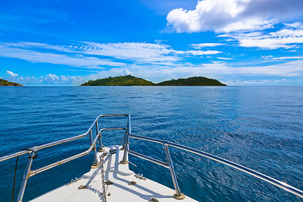 istock Tropical island and boat on Seychelles 500614872