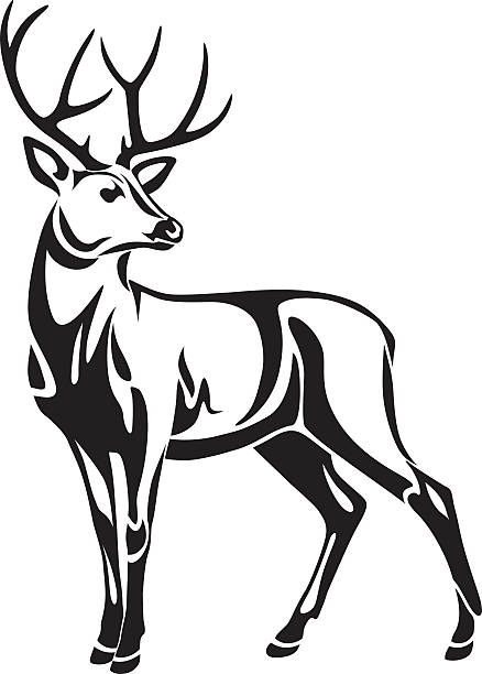 czarny graficzny ilustracja rysunek ozdobne dzikich jeleni - silhouette christmas holiday illustration and painting stock illustrations