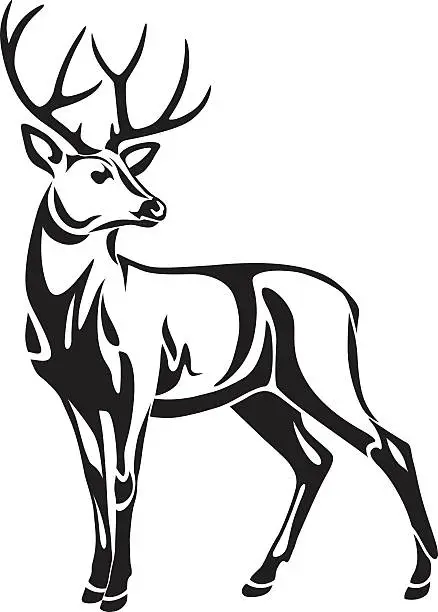 Vector illustration of Graphic black illustration drawing of decorative wild deer