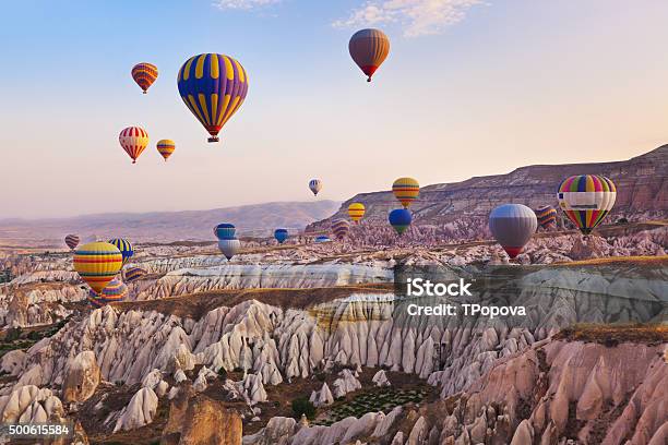 Hot Air Balloon Flying Over Cappadocia Turkey Stock Photo - Download Image Now - Cappadocia, Türkiye - Country, Hot Air Balloon