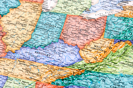 Mapa de Ohio, Indiana, West Virginia, Kentucky Estados photo