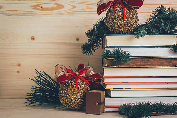 Books-gifts for Christmas with decoration stock photo