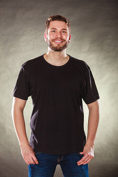 istock Happy man in blank shirt with empty copy space. 500622580