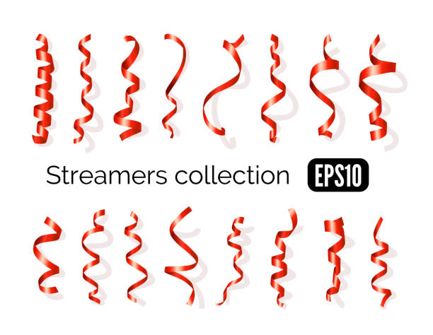 Collection Of Red Streamers And Party Ribbons Isolated On White Stock  Illustration - Download Image Now - iStock