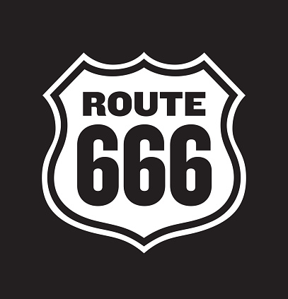 Vector illustration of vintage Route 666 Number of the Beast road sign. Easy to edit and fully scalable.