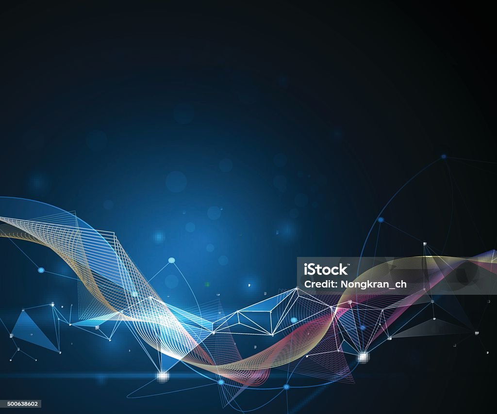 Abstract Molecules and 3D Mesh. Futuristic- digital technology concept Illustration Abstract Molecules and 3D Mesh with Circles, Lines, Geometric, Polygonal, Triangle pattern. Vector design communication technology on blue background. Futuristic- digital technology concept Backgrounds stock vector