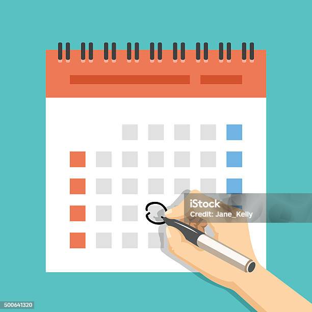 Hand Mark Calendar Us Version With Week Started On Sunday Stock Illustration - Download Image Now