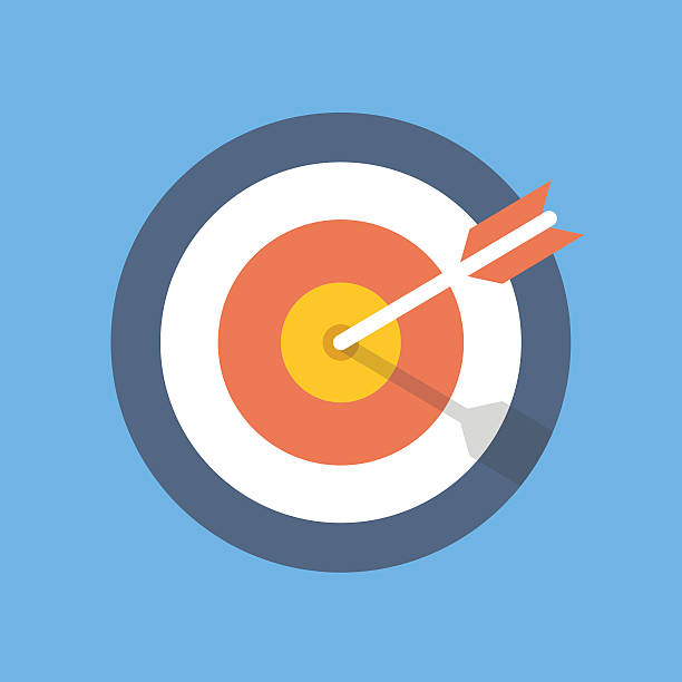 Target marketing icon. Target with arrow symbol. Flat vector illustration Target marketing icon. Target with arrow symbol. Modern flat design concept for web banners, web sites, printed materials, infographics. Flat vector illustration isolated on blue background Dartboard stock illustrations