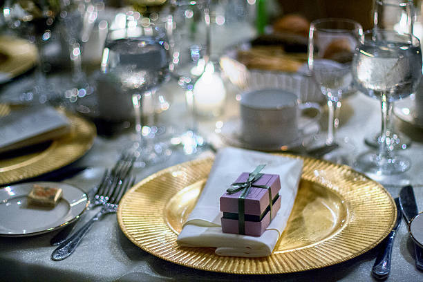 istock Giftbox on the golden plate. 500645983