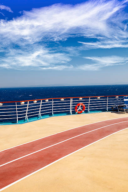 istock Jogging track on cruiseship deck sailing on the Caribbean beach 500647884
