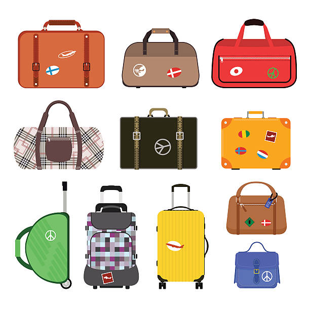ilustrações de stock, clip art, desenhos animados e ícones de sacos de viagem, ilustração vetorial - packing bag travel