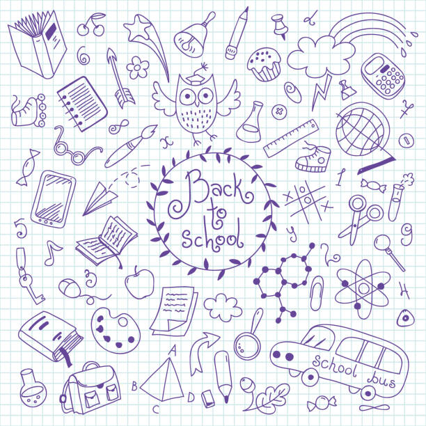 Back to school Back to school background. Sketches. Design elements. Vector illustration ruler doodle stock illustrations