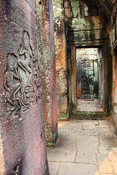 Detail of Apsara on the wall at angkor thom. stock photo