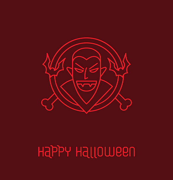 deep red halloween-symbol mit vampir im umriss stil - fledermaus grafiken stock-grafiken, -clipart, -cartoons und -symbole