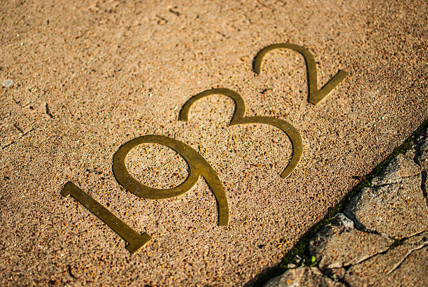 Metal Plated Graduation Year set on a sidewalk