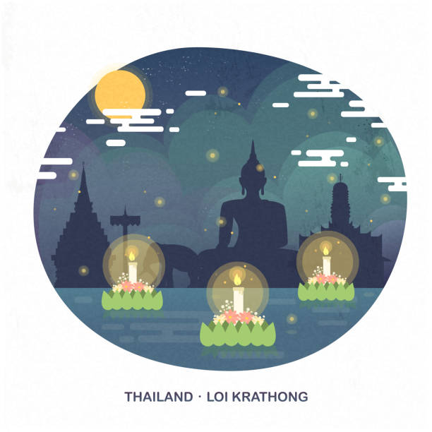 Thailand Loy Krathong Thailand Loy Krathong concept poster in flat style loi krathong stock illustrations