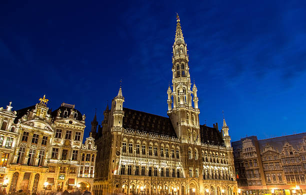 bruselas ctiy hall en la noche-bélgica - brussels belgium arranging majestic fotografías e imágenes de stock