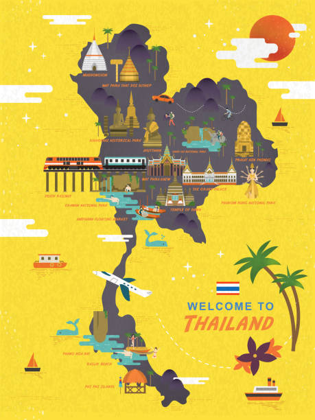 thailand reisen-konzept-poster - erawan stock-grafiken, -clipart, -cartoons und -symbole