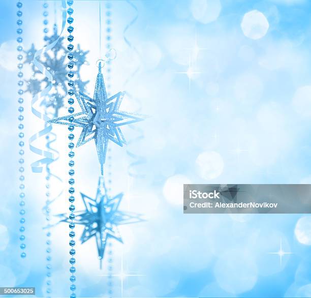 Blue Christmas Decoration On Defocused Lights Background Stock Photo - Download Image Now