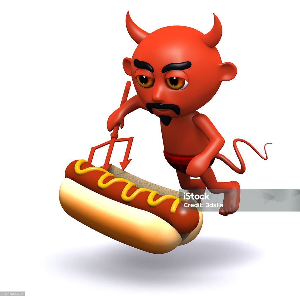 3 d diabo com um Cachorro-quente - Royalty-free Alimentação Não-saudável Foto de stock