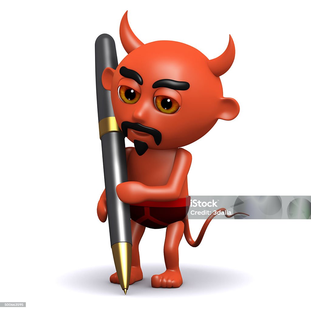 3 d Devil Schreiben mit einem Stift - Lizenzfrei Charakterkopf Stock-Foto