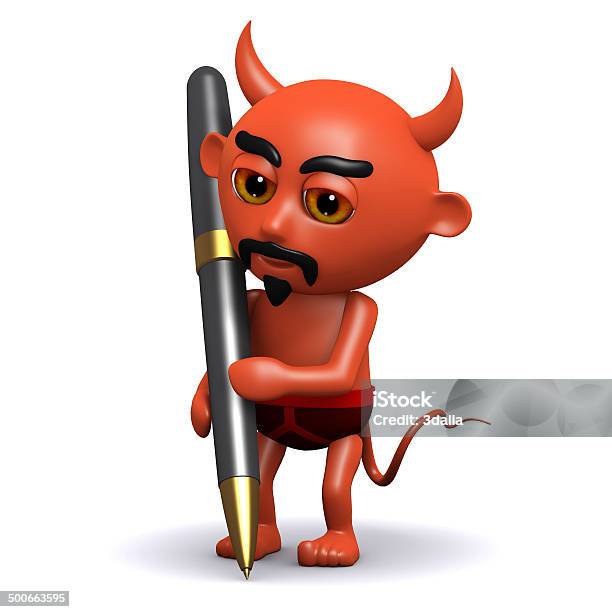 3 D Devil Schreiben Mit Einem Stift Stockfoto und mehr Bilder von Charakterkopf - Charakterkopf, Comic - Kunstwerk, Das Böse