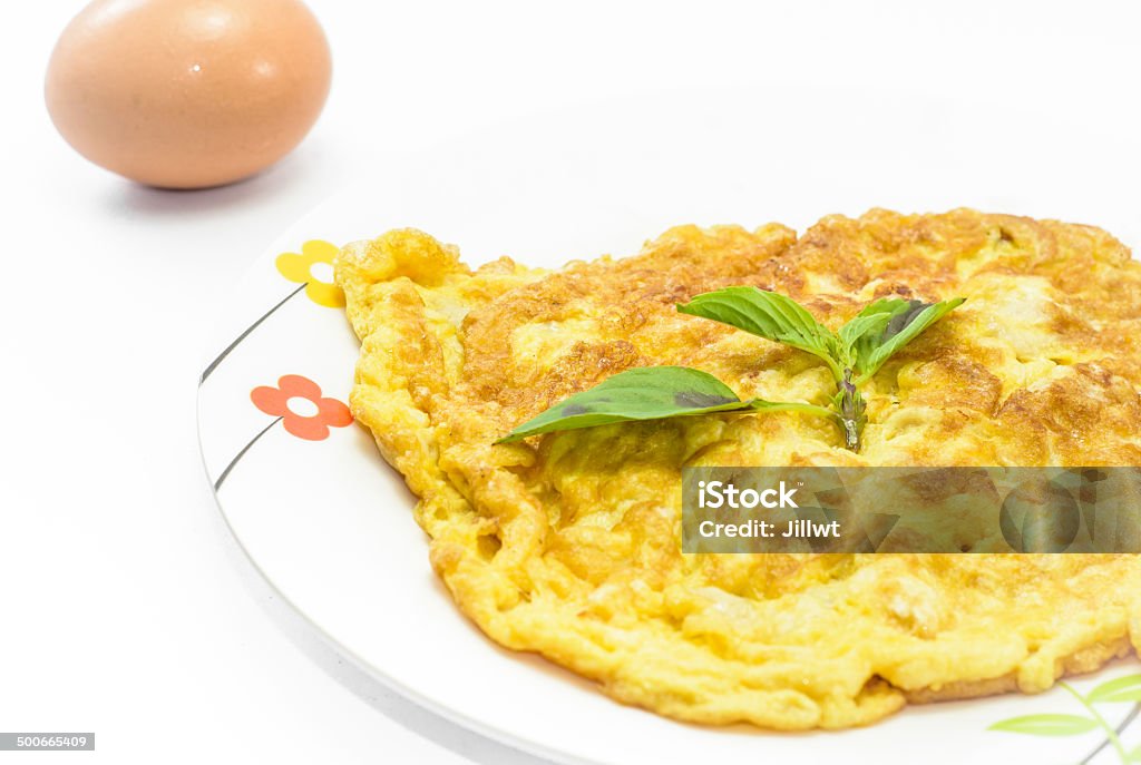 pork  omelette Thai style pork  omelette with egg on dishware at white pattern background Arts Culture and Entertainment Stock Photo