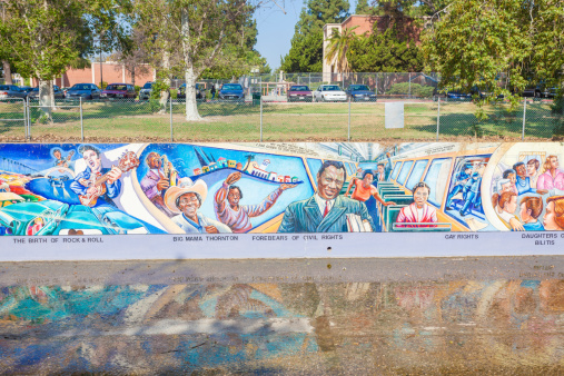 Los Angeles, USA- April 21, 2014: A photo of The Great  Wall of Los Angeles. The Great Wall of Los Angeles is a mural designed by Judith Baca and executed by community youth and artists coordinated by the Social and Public Art Resource Center (SPARC)