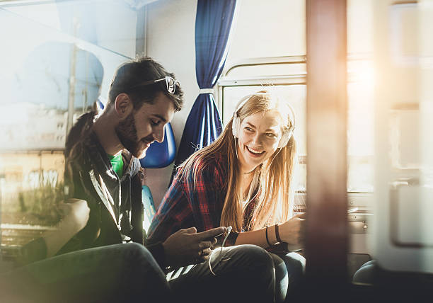 istock Teenage couple on the train 500668908