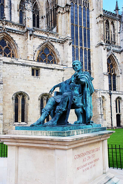 Emperor Constantine The statue of Emperor Constantine on the public highway outside York Minster, England. statue of emperor constantine york minster stock pictures, royalty-free photos & images