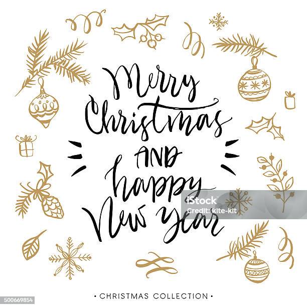 Joyeux Noël Et Bonne Année Calligraphic Carte De Voeux De Noël Vecteurs libres de droits et plus d'images vectorielles de Saint-Sylvestre