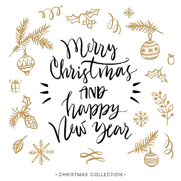 Feliz Natal e um feliz Ano Novo. calligraphic Cartão de saudação de Natal. - ilustração de arte em vetor